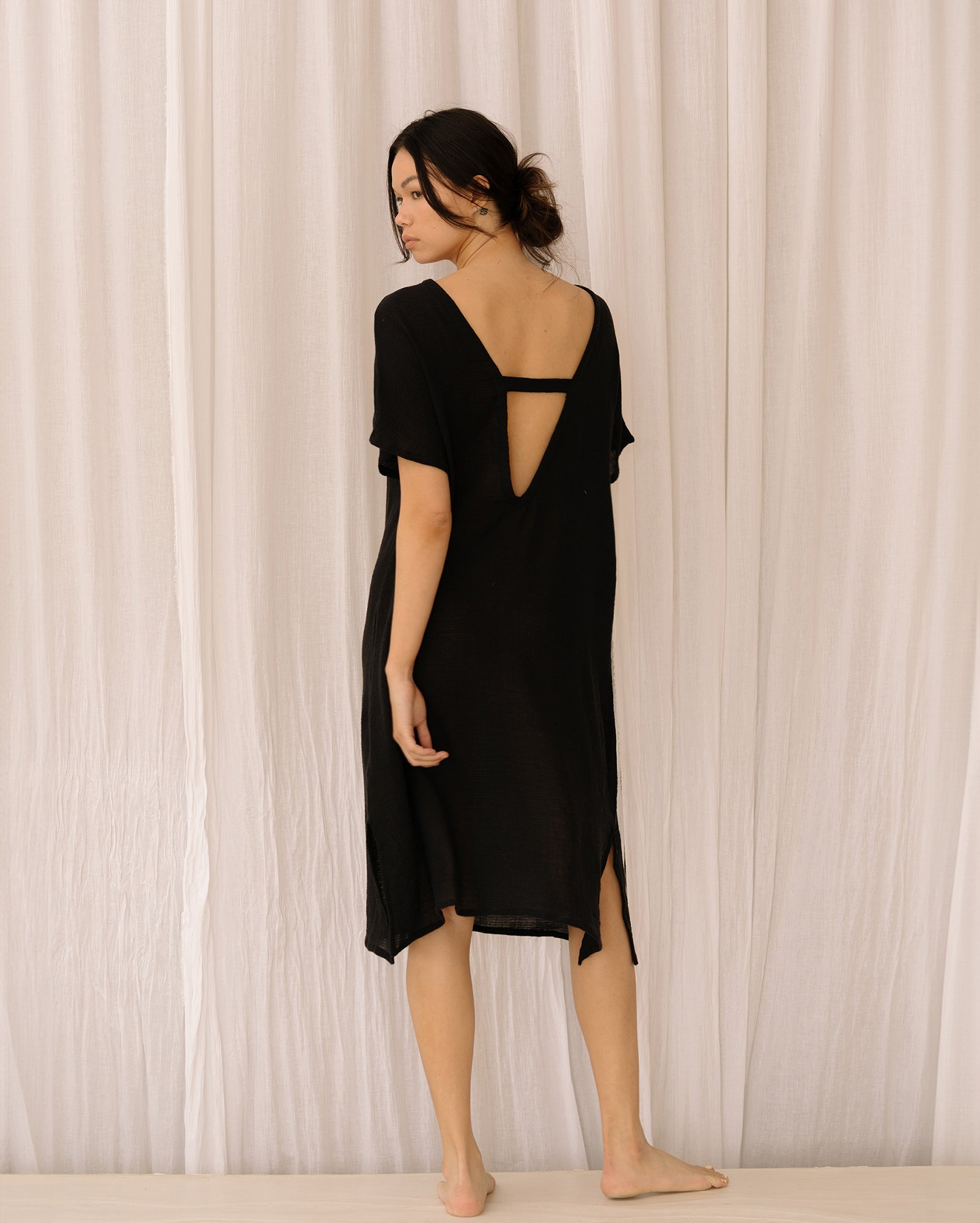 Black, soft cotton Asya dress.