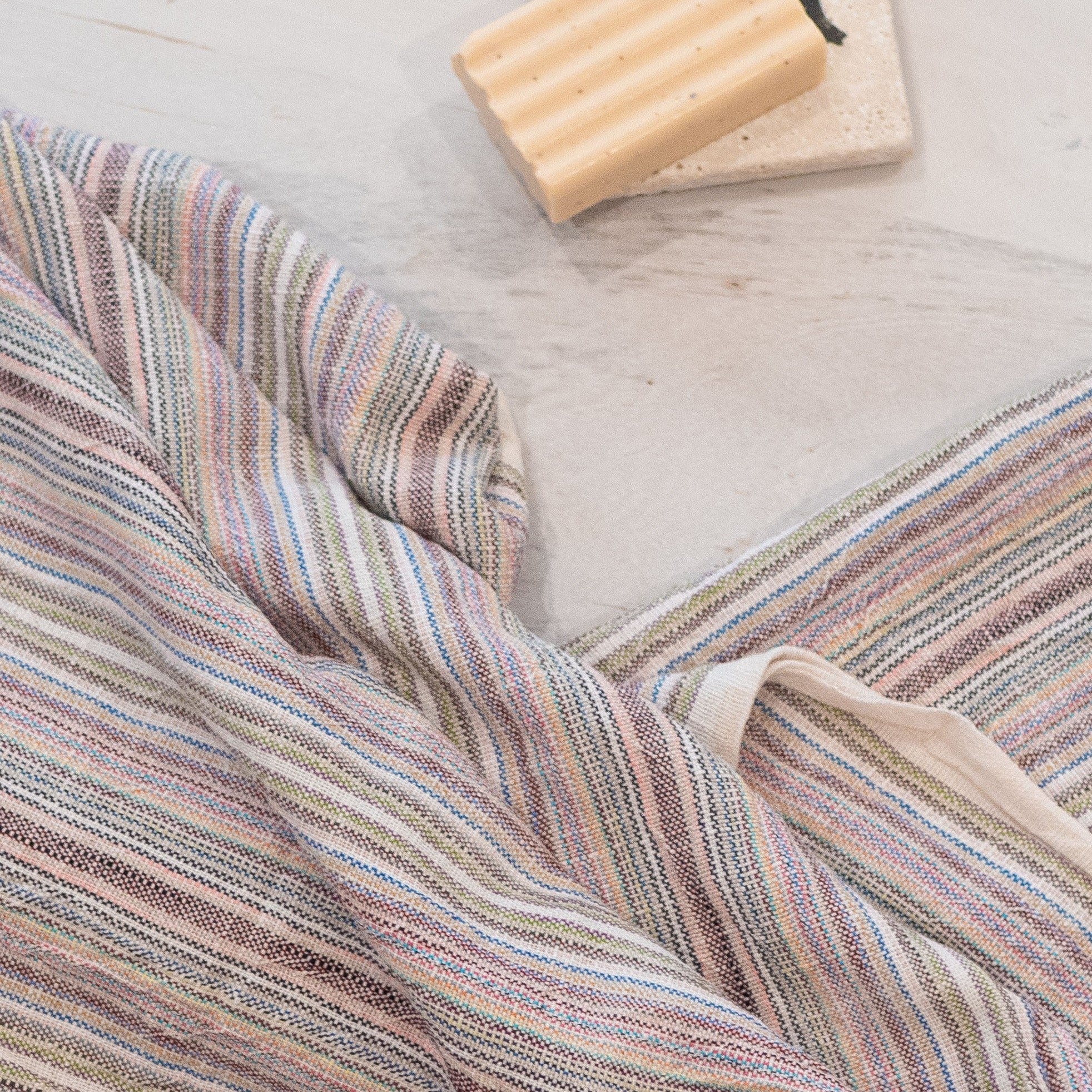 Handwoven multi color peshtemal towel.