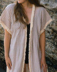 Handwoven Lydia Kaftan as a beach cover-up.