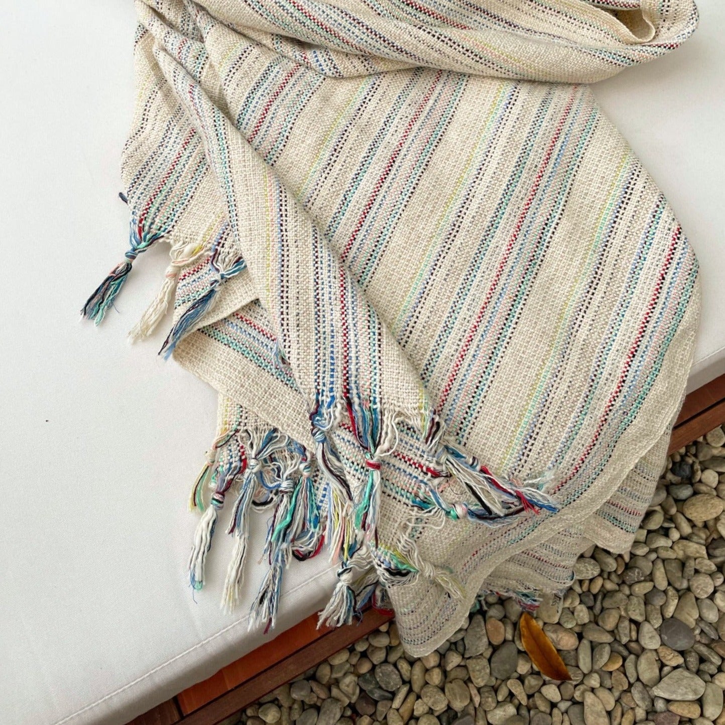 Handwoven raw cotton Turkish towel throw.