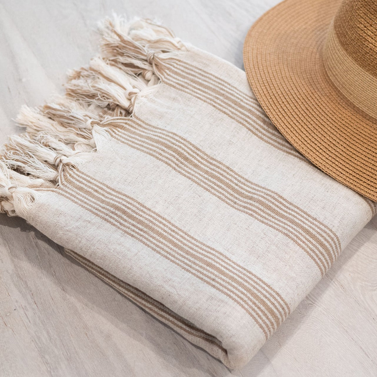 Neutral color premium cotton Turkish towel.