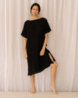 Asya black resort dress with side splits.