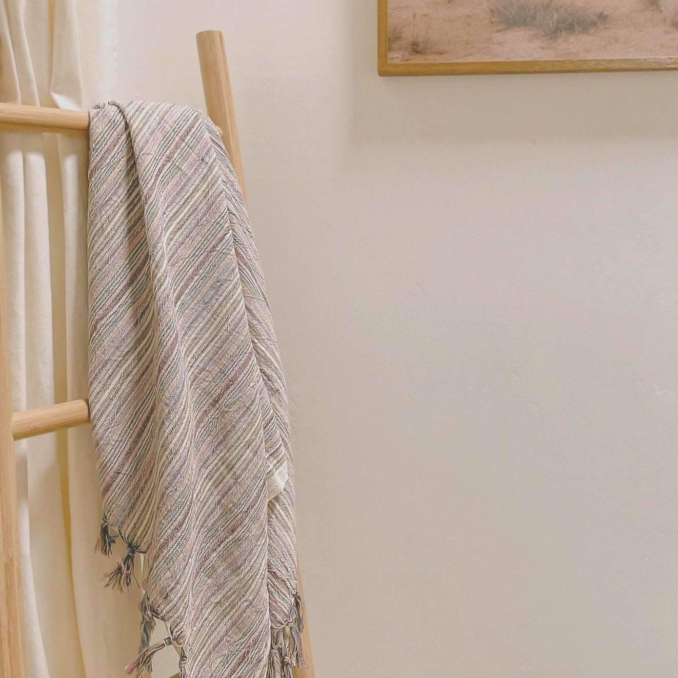 Handwoven Turkish towel as a decorative accent. 